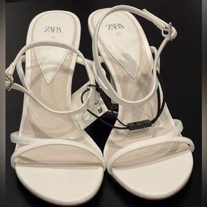 White ZARA High heel Strappy Round Toe Sandal